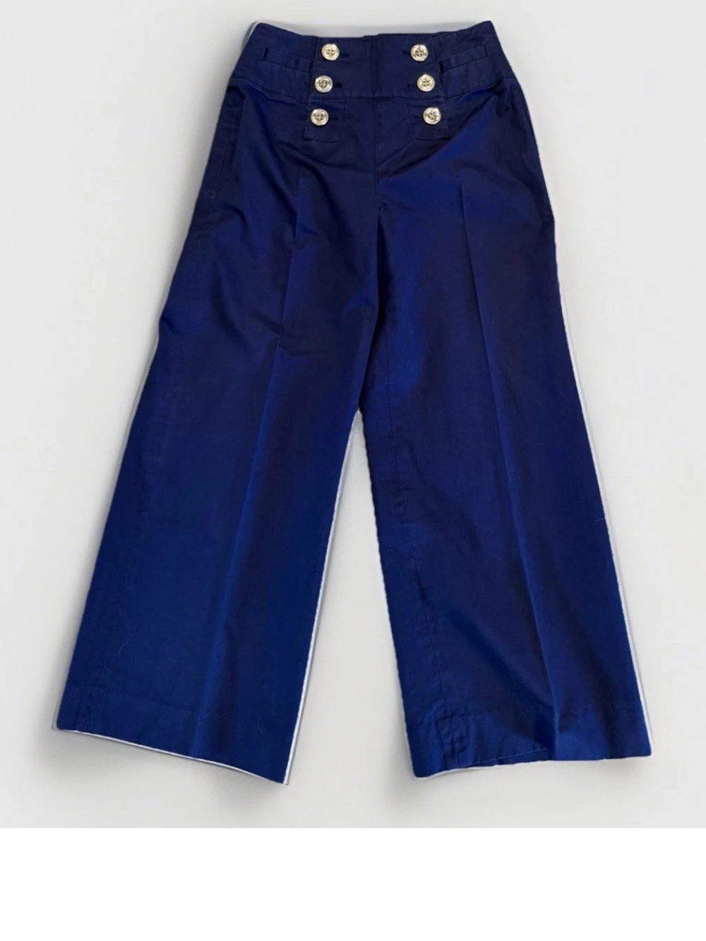 Ralph Lauren Sailor Pants Womens 4 Navy Wide Leg Nautical Button Silk Cotton